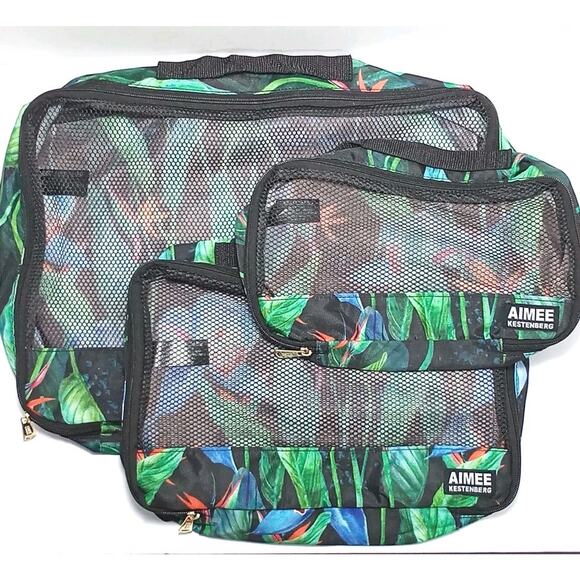 Aimee Kestenberg Packing Cube Organizers Set Of 3 Floral Print Zippered Mesh - Picture 1 of 3